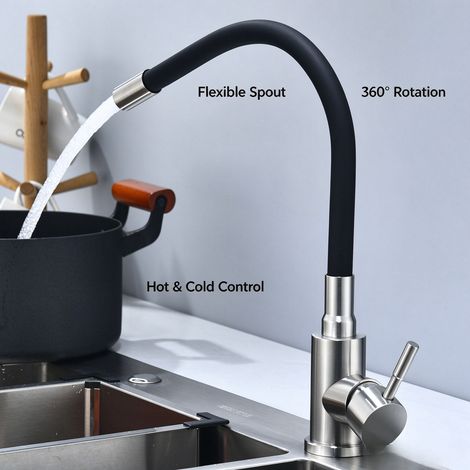 Robinet de lavabo flexible en acier inoxydable, robinet évier cuisine à tuyau orientable, eau chaude et froide pour bac de lavage balcon (1/4)