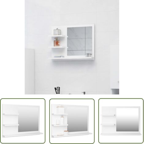 The Living Store Miroir de salle de bain blanc 60x10,5x45 cm bois d’ingénierie - Miroir Salle De Bain - Miroir Mural - Meuble Salle De Bain - Rangement Salle De Bain - Miroir Design (1/5)