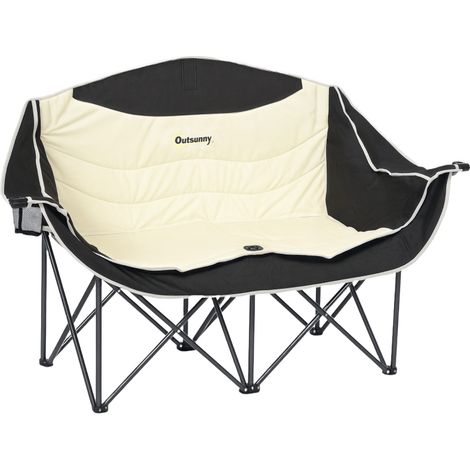 Chaise pliante 2 places kaki avec porte-gobelet et sac de transport capacité 250kg idéale pour le camping et les loisirs (1/5)