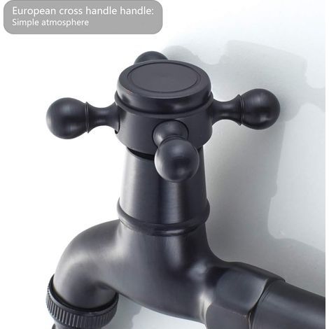 Robinet extérieur Robinet de Machine à Laver en Laiton avec Bec d'évier G1/2 - Robinet de Vadrouille à Poignée Croisée Antique pour Lavabo Jardin(Noir) (1/4)