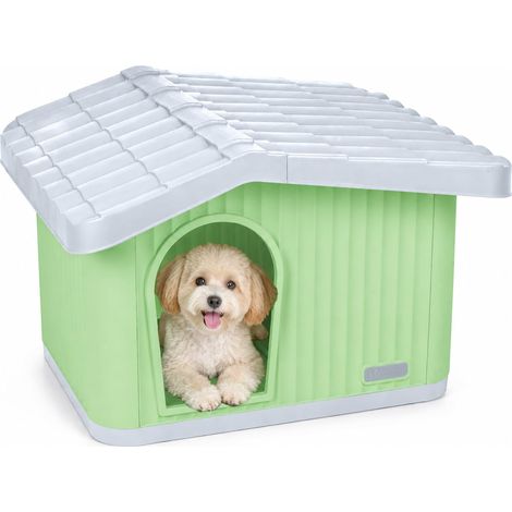 Maison pour Chat Imperméable avec Toit Incliné Niche Extérieur Intérieur avec Aération et Pieds Antidérapants 60x51x41cm Abri Confortable pour Chat Chien et Lapin Vert (1/5)