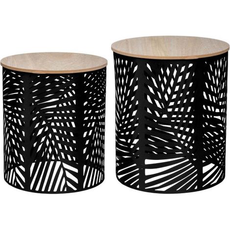 Lot de 2 Tables à Café "Feuille" 45cm Noir (1/2)