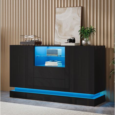 Madia 140x40x80 cm in truciolare nero con LED e contenitore per soggiorno - MEUBLIV (1/5)