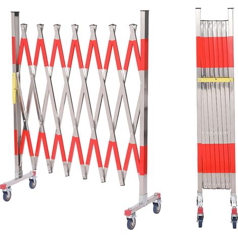 Barrière de chantier, Barrière Métallique Ciseaux Extensible pour Contrôle de Foules, Poteau de Guidage Aciers Inoxydables, Attention Grille industrielle avec Roues Universelles Verrouillables (Rouge) (1/5)