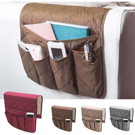 Accoudoir anti-dérapant Caddy Organiseur de poche pour canapé, fauteuil inclinable, causeuse, rangement pour téléphone, livre, magazines, fauteuil support de télécommande