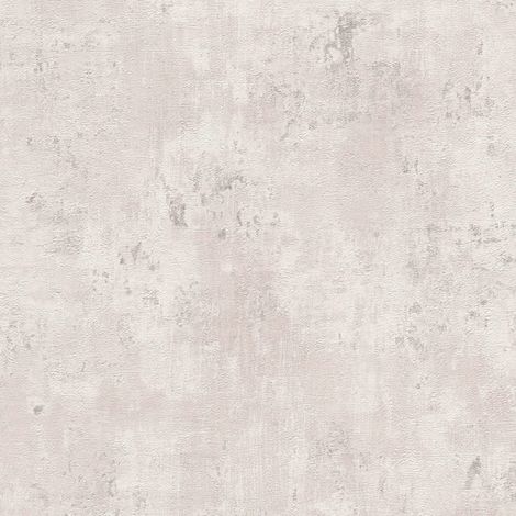 Empapelado efecto estuco Profhome 396706 papel pintado vinílico estampado en caliente tejido non tejido texturado con textura perceptible y acentos metálicos blanco gris plata 5,33 m2