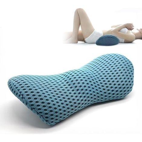 Coussin de soutien lombaire – Coussin de soutien dorsal – Pour sièges auto et chaises de bureau – 32 x 24 x 13 cm – Bleu (1/5)