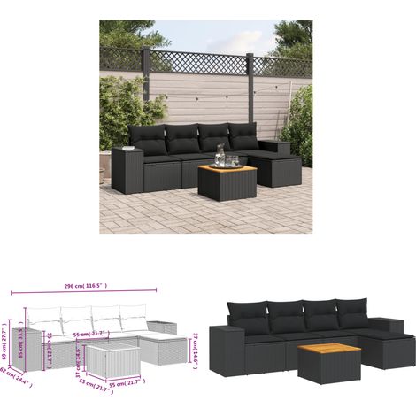 6-tlg. Garten-Sofagarnitur mit Kissen Schwarz Poly Rattan - Gartensorte - Gartenmöbel Set - PE-Rattan Möbel - Outdoor Lounge - Esstischgarnitur - Home & Living (1/3)