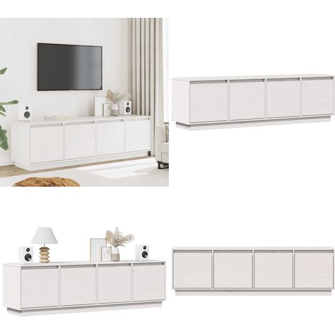 Meuble TV Blanc 156x37x45 cm Bois de pin massif - Meubles Tv - Meuble Tv - Support Tv - Unité Tv - Bois De Pin - Home & Living (1/5)