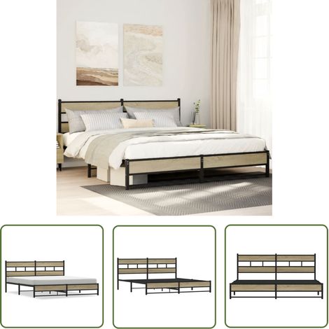 vidaXL Metallbett ohne Matratze Sonoma-Eiche 180x200 cm (1/5)