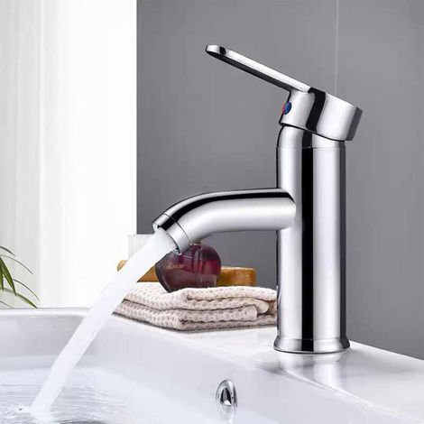 Mitigeur Lavabo Robinet Cuisine Salle Bain Bec Coudé Acier Inoxydable Une Poignée Argent (1/4)