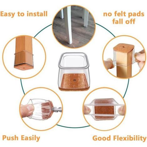 Protection Pied de Chaise Carré(Fait: 26-40 mm),20 pièces de protecteurs de Pieds de chaises en Silicone Transparent (1/5)