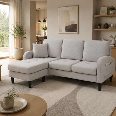 Canapé d'angle modulable 166x118x77 cm en tissu gris, gain de place pour salon FloraGrace (1/5)