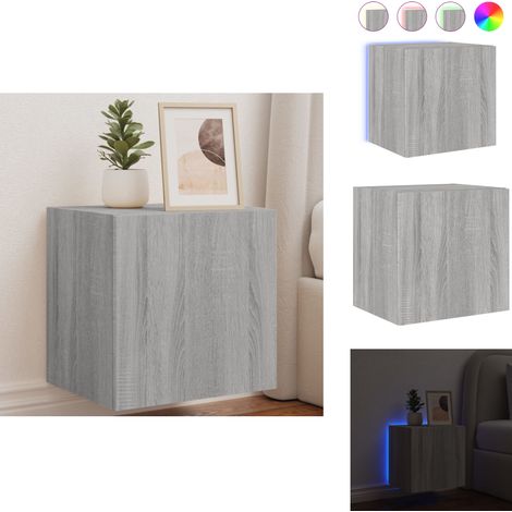 TV-Wandschrank mit LED-Leuchten Grau Sonoma 40,5x35x40 cm - TV-Schrank - Holzschrank - Regal - Wohnzimmer Dekoration - Smart Home (1/5)