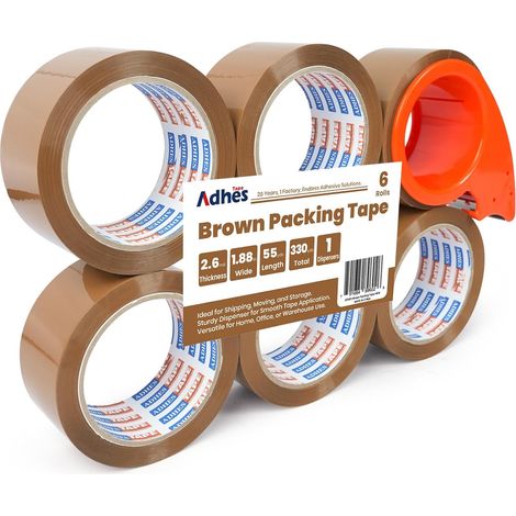 ADHES Brown Packaging Tape with Dispenser 2.6 Mil 48 mm x 50 m (1/5)