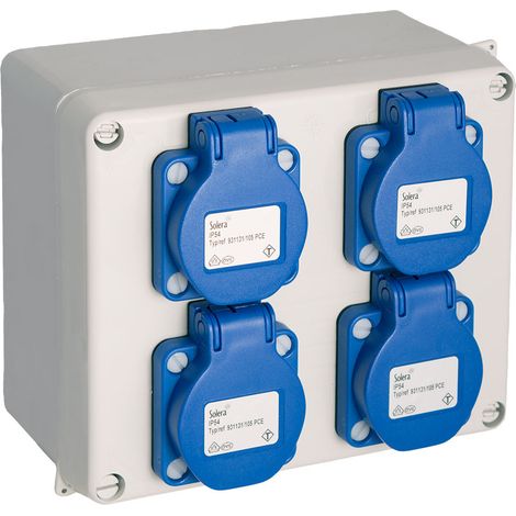 Custodia impermeabile assemblata 165x135x70mm con 4 prese Schuko 2p+t, 16a, 250v, Ip54. 817-42p Solera - Solera