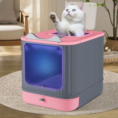 Bac a litiere Maison de Toilette Chat Fermée Plateau Amovible pelle Stérilisation et Désodorisation aux Ultraviolet 34 x 44 x 36 cm Pour chat rose (1/5)