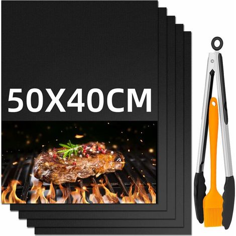 Baking Mats, 50x40cm Set of 5 Non-Stick and Reusable Barbecue Mats Barbecue Mats, Barbecue Accessories for Gas, Charcoal or Electric Grills (1/5)