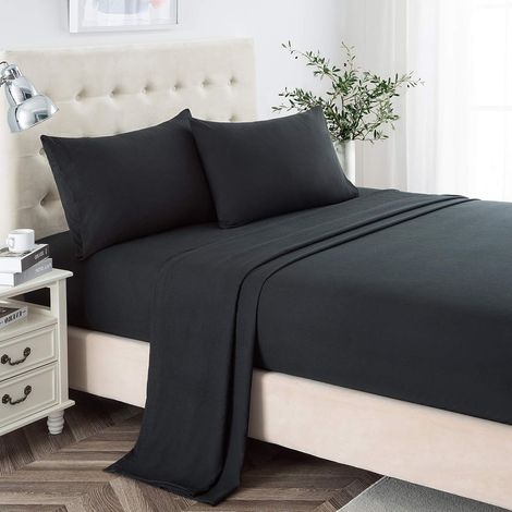 Queen-Bettwäscheset, 2400 Fäden pro Zoll, weiche Mikrofaser-Bettlaken mit tiefen Taschen, 4-teilig, schwarze Bettlaken und Kissenbezüge (1/5)