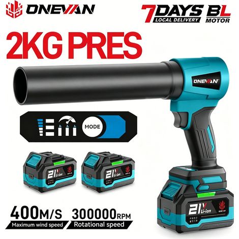 Souffleur turbo sans fil ONEVAN 4000 W – Moteur brushless, 300 000 tr/min, vitesse d’air 400 m/s, pour feuilles et poussière, compatible batterie Makita 18V