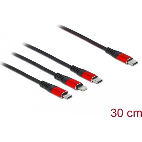 Delock Cable de carga USB 3 en 1 USB Type-Câ¢ a Lightningâ¢ / Micro USB / USB Type-Câ¢ 30 cm