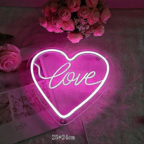 Lampe néon LED « Joyeux anniversaire » avec nuage et lune, Bonne nuit, Bienvenue, Bonjour soleil, Lumières acryliques, Intensité variable, Décoration de chambre, Cadeau (Taille : Cœur, Rose)