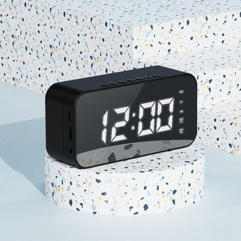 Réveil Avec Haut-Parleur Bluetooth - Horloge Numérique À Affichage LED Miroir - Bluetooth V5 0 - Entrée AUX Et Emplacement Carte TF - 12 7 X 6 3 X 4 Cm - 1 Pièce (1/5)