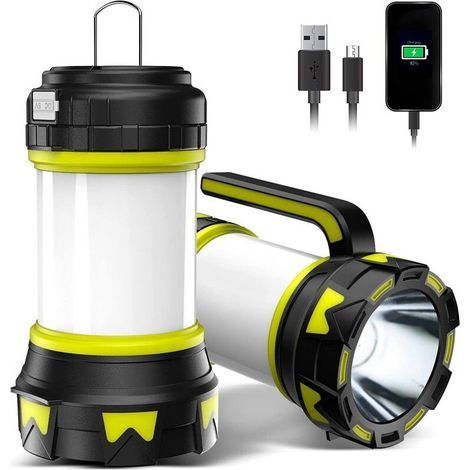 Lanterne LED Rechargeable, 1000 Lumens Lampe Camping 360° Projecteur Portable Ultra Puissante Lampe de Camping 6 Modes Câble USB Inclus IPX6 Étanche (1/5)