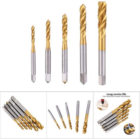 5-teiliges HSS-Spiralgewindebohrer-Set, titanbeschichtet, M3 bis M8 (1/5)
