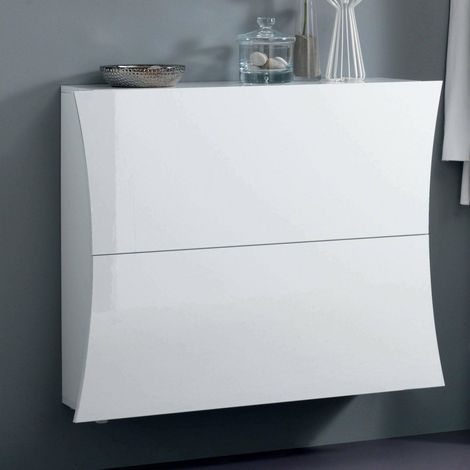 Étagère à chaussures Federico, Armoire polyvalente avec 2 portes, Étagère à chaussures d'entrée, 101x27h82 cm, Blanc brillant (1/5)