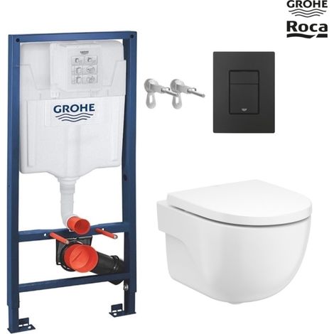 Bastidor empotrado GROHE pack cisterna y pulsador negro mate con inodoro suspendido ROCA Meridian blanco 48 cm de SAT (1/5)
