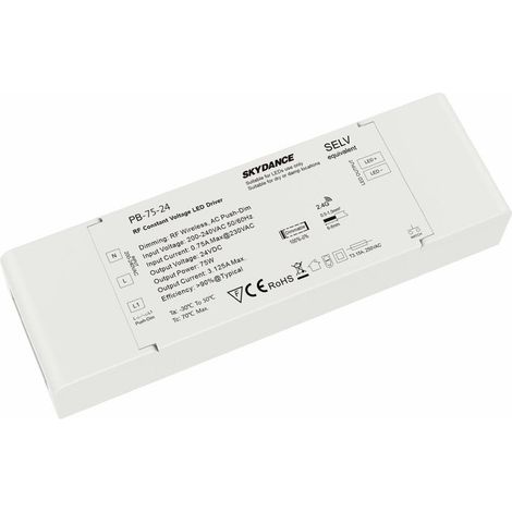 Alimentatore Dimmerabile CV 24V 75W Con Pulsante N.O. e Telecomando RF 2.4G Per Striscia Led 24V PB-75-24