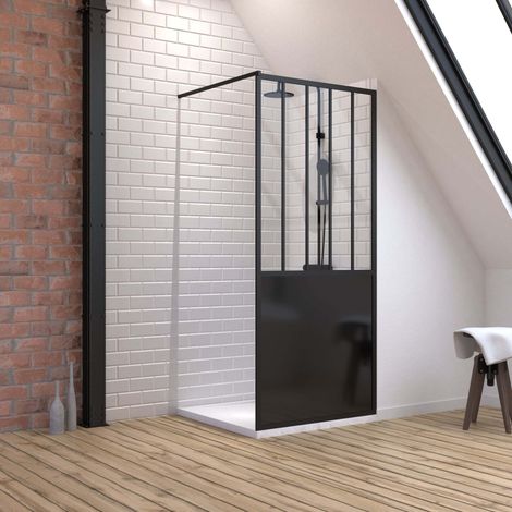 Pack Parete Doccia 90x200 cm Nero Opaco + Piatto Extra Piatto 90x90 cm con Canalina