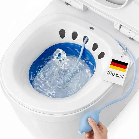DEANIC bain de siège pour toilettes Baignoire de siège pliable pour hémorroïdes, baignoire de siège pour adultes pour soins post-partum et personnes âgées, bain de siège suspendu avec pompe à main (Bl (1/5)