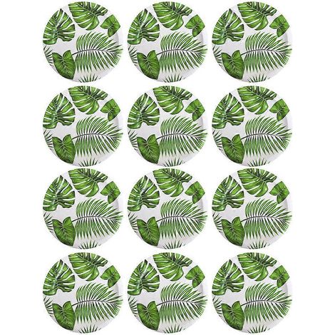 30 assiettes en carton décorées de feuilles de Monstera, pour un repas unique sur le thème hawaïen.-18X18X0.3CM-Green (1/3)