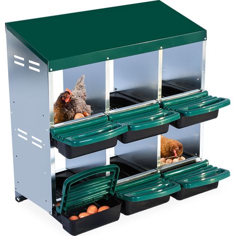 Egg Laying Box - 6 Compartments - Green, Without Stand - for Chicken Coop, Poultry, Farm (1/5)