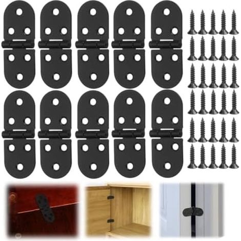 Lot de 10 charnières à 180°, pliables, pour tables pliantes, armoires, tables, machines à coudre, avec 60 vis. (1/5)