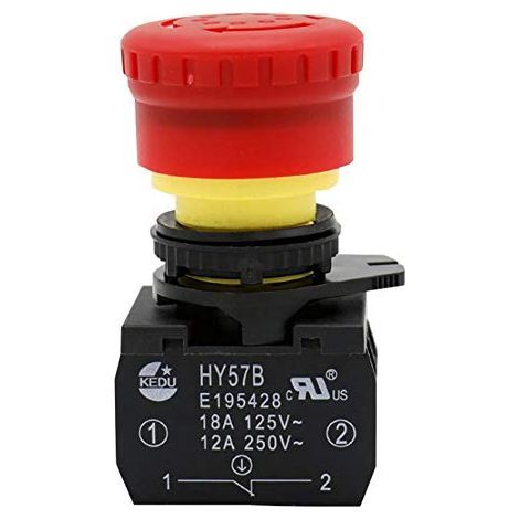 Interrupteur à bouton-poussoir d'arrêt d'urgence HY57B, interrupteur à bouton-poussoir rond rouge, puissant, pour équipements électriques industriels, 2 NF, 125 V/250 V/400 V, 18 A/12 A/8 A (1/5)