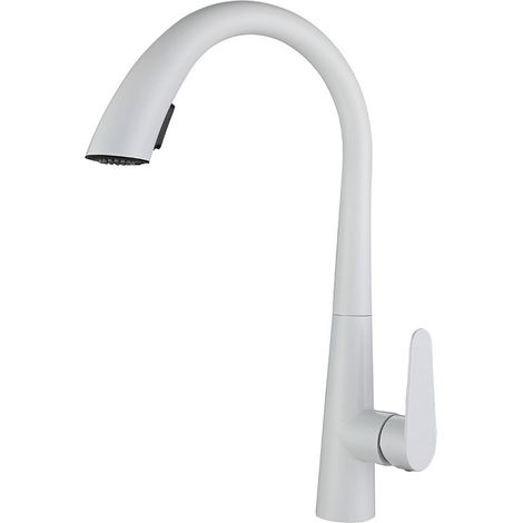 Grifo de cocina extraíble en acero inoxidable 304, giratorio 360°, color blanco (1/5)
