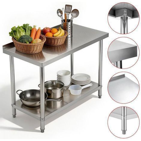 Table de travail de cuisine inox – Dosseret anti-éclaboussures – Étagère inférieure – Pieds réglables – 120 x 60 x 90 cm – Home Nature Wohnkonzept (1/5)
