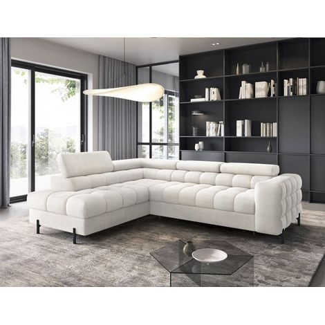 Ecksofa mit Schlaffunktion Sofa AMARA Stoff Coral Weiß Ottomane Links (1/5)