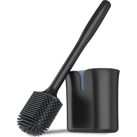Brosse WC Noire en TPR avec Support et Poignée Longue