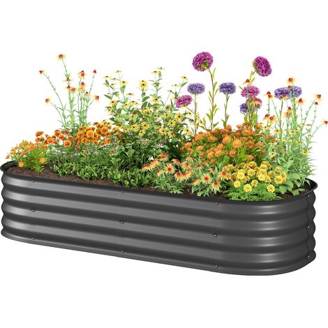 Quadratischer, erhöhter Stahlpflanzkasten für den Gemüsegarten, modular, für Gemüse, Pflanzen und Blumen, 150 x 62 x 30 cm, grau
