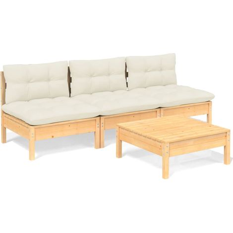 Muebles de jardín 4 piezas cojines madera de pino color crema vidaXL (1/5)