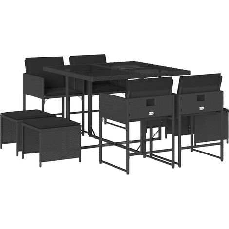 Maison Exclusive - 9-tlg. Garten-Essgruppe mit Kissen Schwarz Pol