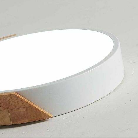 Plafonnier LED monobloc 18W 6000K lumière blanche, plafonnier LED intérieur rond en bois moderne pour salon salon cuisine salle à manger couloir maison bureau extérieur porche (blanc) -305cm (1/4)