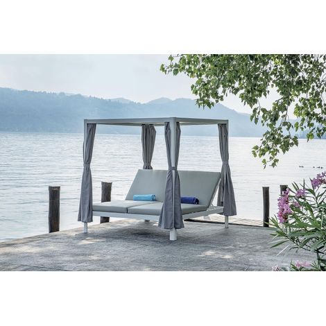Doppel-Tagesbett aus weißem Aluminium mit verstellbarer Rückenlehne und grauem Kissen MALIGI HOME MG-GILDA Grau (1/5)