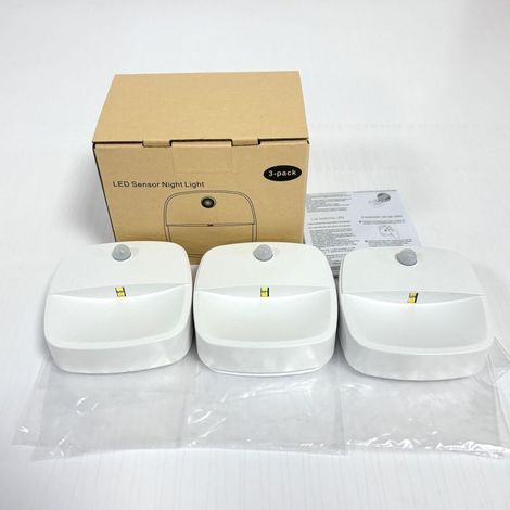 Lampe de chevet LED intelligente sans fil à induction, fonctionnant sur piles sèches, avec détecteur de présence, blanc, lot de trois. (1/5)
