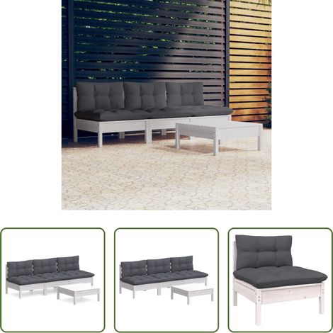 Terrassenmöbel -  4-tlg. Garten-Lounge-Set mit Anthrazit Kissen Kiefernholz (1/5)