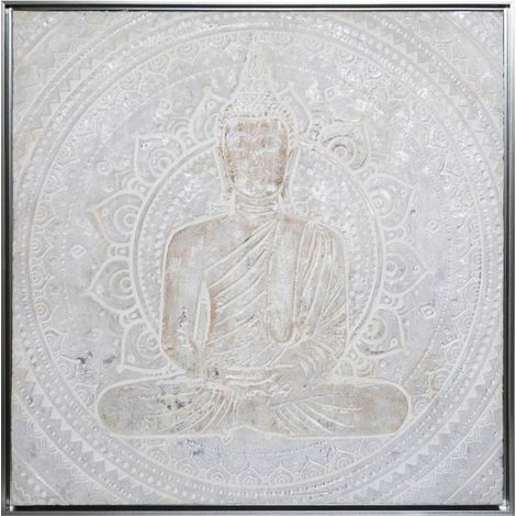 Toile Peinte Carrée "Bouddha" 78x78cm Argent (1/3)